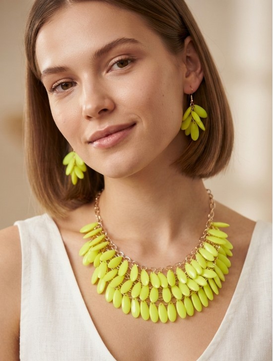COLOUR BEAD NECKLACE WITH EARRING SET